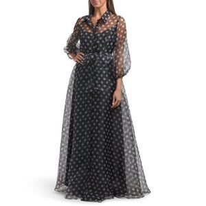 RENE BY RENE RUIZ Black/White Balloon Sleeve Polka Dot Shirt Gown